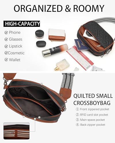 Image of Crossbody Bags for Women,Multi-Pocket Leather Crossbody Purse | RFID Blocking Pockets,Fits iPad,Adjustable Wide Strap,Quilted Exterior,8 Card Slots,Gift Ready
