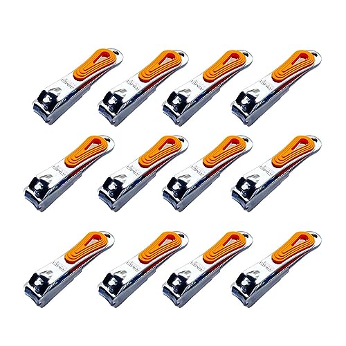RIMEI Nail Clippers Bulk,12 Pack Fingernail Toenail Clippers Bulk,Orange Nail Clippers with Catcher for Thick Acrylic Nails,Nail Clippers for Nail Tips That Catching The Clippings