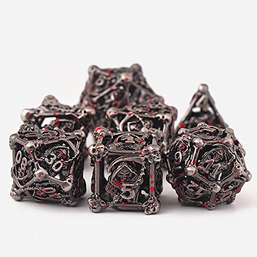 Metal Dice Dnd Set Playing Dice 7Pcs Hollow Polyhedral Dice Suitable For Dungeons And Dragon Rpg Explorers Savage World And Table Games Death Style Dice/Freegifts Tray With Leather Dice Pouch #TOP6