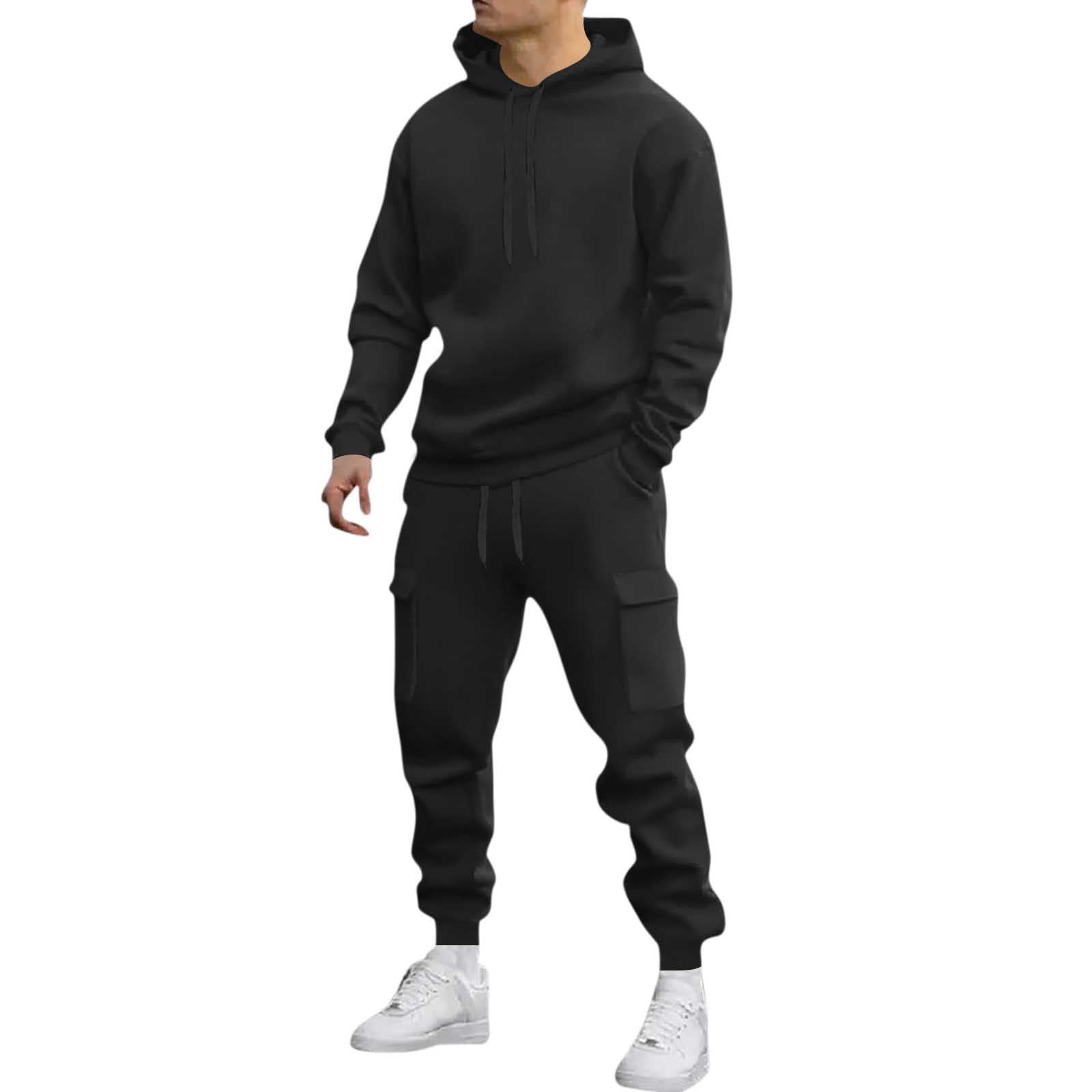 Survetement Homme Ensemble Ensemble Jogging Homme 2 Pièces Sweat Hoodies Et Pantalon Jogging Survêtement De Sport Couleur Unie Ample Et Confortable Combinaison De Sport pour Gym Et Fitness