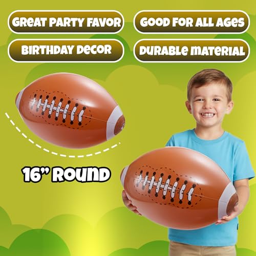 image for KiddieLoot Inflatable Football Beach Balls (6 Pack) - 16-Inch Durable 