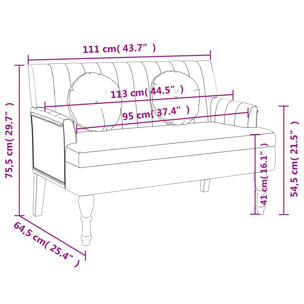 Banco de tela gris claro 113 x 64,5 x 75,5 cm con respaldo, asiento y reposabrazos acolchados gruesos, patas de madera de caucho maciza, estructura de madera contrachapada robusta, soporta