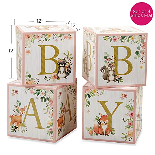 Image of Kate Aspen Pink Woodland Baby Boxes with Letters for Baby Shower Decorations Photo Prop & Nursery Decor (Set of 4 Spells Baby)