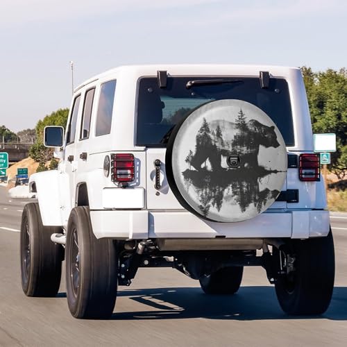 Image of Delerain Bear and Tree Spare Tire Cover with Backup Camera Hole Wheel Protectors Sun Protector Waterproof for Trailer RV SUV Truck and Many Vehicle(16 Inch for Diameter 29 inch-31 inch)