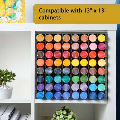 Image of Krafetto 64 Grids Craft Paint Storage Organizer, Wall-mountable Paints Holder, Stackable Paint Bottle Rack Stand for 2oz Acrylic Craft Paints, Black