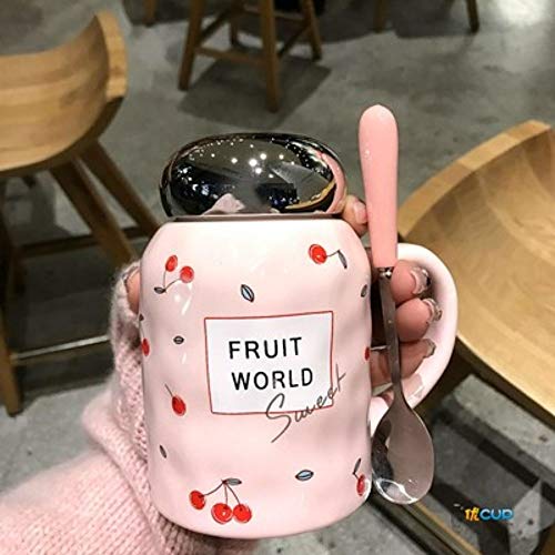 Chica Corazón Taza Cereza Sandía Hombre Y Mujer Estudiante Pareja Leche Café Taza De Cerámica De Gran Capacidad Con Tapa Cover