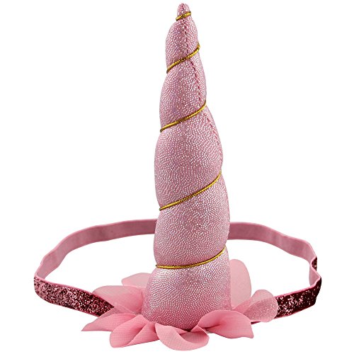 QtGirl Unicorn Headband Glitter Shiny Unicorn Horn Elastic Hairband for Girls Kids Adult Party Favor Cosplay Costume (Pink Sparkle)