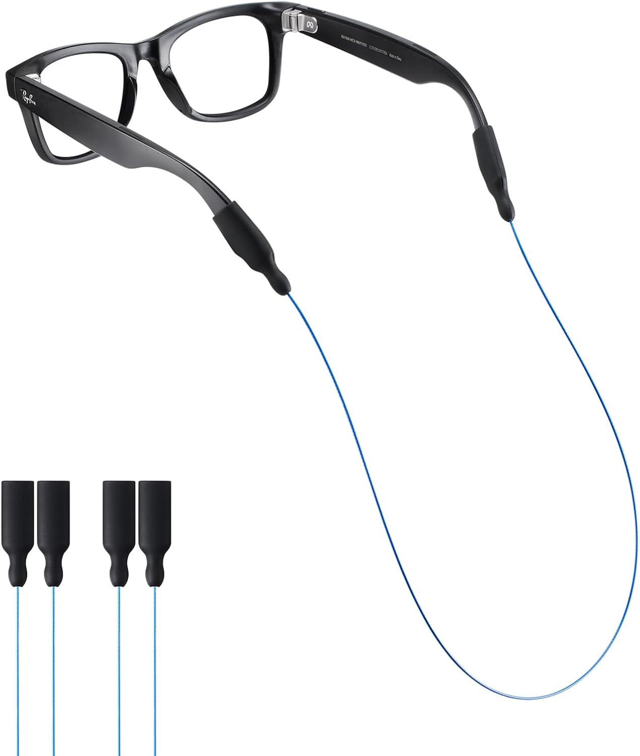 Sunglasses Strap for Meta RayBan Glasses,Thick Temples- Glasses Straps Cords Eyewear for Men Women Kids, Eye Glasses Holders Around Neck -Eyeglasses Chain, Leash for Sports(2pcs Blue 20IN)