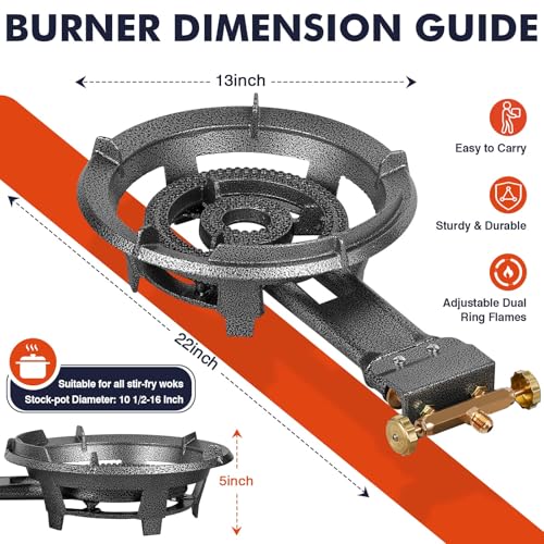 Image of Llamaviva 90,000 BTU Portable Propane Burner Stove Cast Iron Single Burner for Outdoor Wok Cooking 0-20 PSI Adjustable Regulator & 4 ft Hose - Lightweight & Easy to Carry for Camping