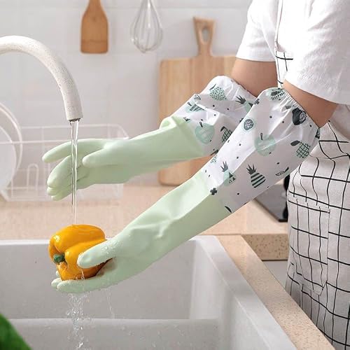 Revolution Studio 3 Pair Long Sleeve Quality Gloves Pvc Vinyl Reusable Household Cleaning Anti Allergic Latex Free Large Adult Size (Green) (Rs897Yuc7) #TOP25