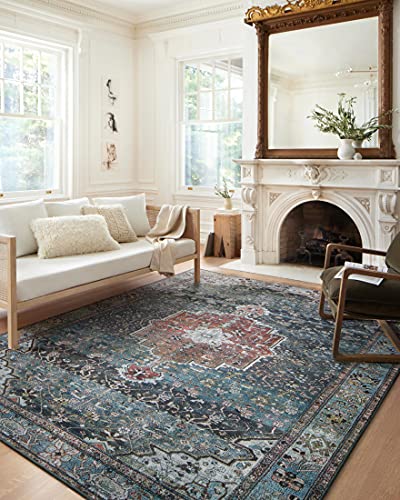 Loloi Margot Collection MAT-05 Ocean/Brick 2'-3" x 3'-9" Accent Rug feat. CloudPile, No-Shed Easy Clean Large Patterned Area Rug for Living Room, Bedroom, Dining Area