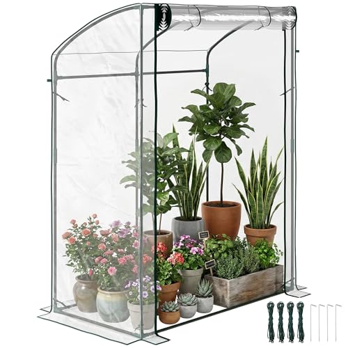 Outsunny Gewächshaus mit Tür Gebogendach Winterfest Foliengewächshaus aus Stahl, Treibhaus für Balkon, Garten, Tomatenhaus 128 x 70 x 170 cm, Tomatengewächshaus für Tomaten, Blumen, Transparent