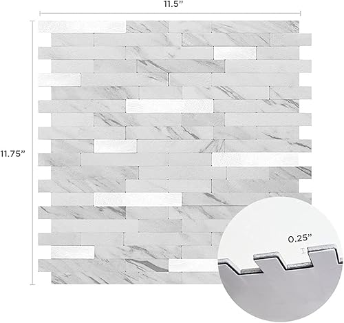 Miniatura 9 de Tic Tac Tiles Autoadhesivo extraíble para la loseta del muro de la cocina o el baño, azulejos metálicos (gris plateado, 6)