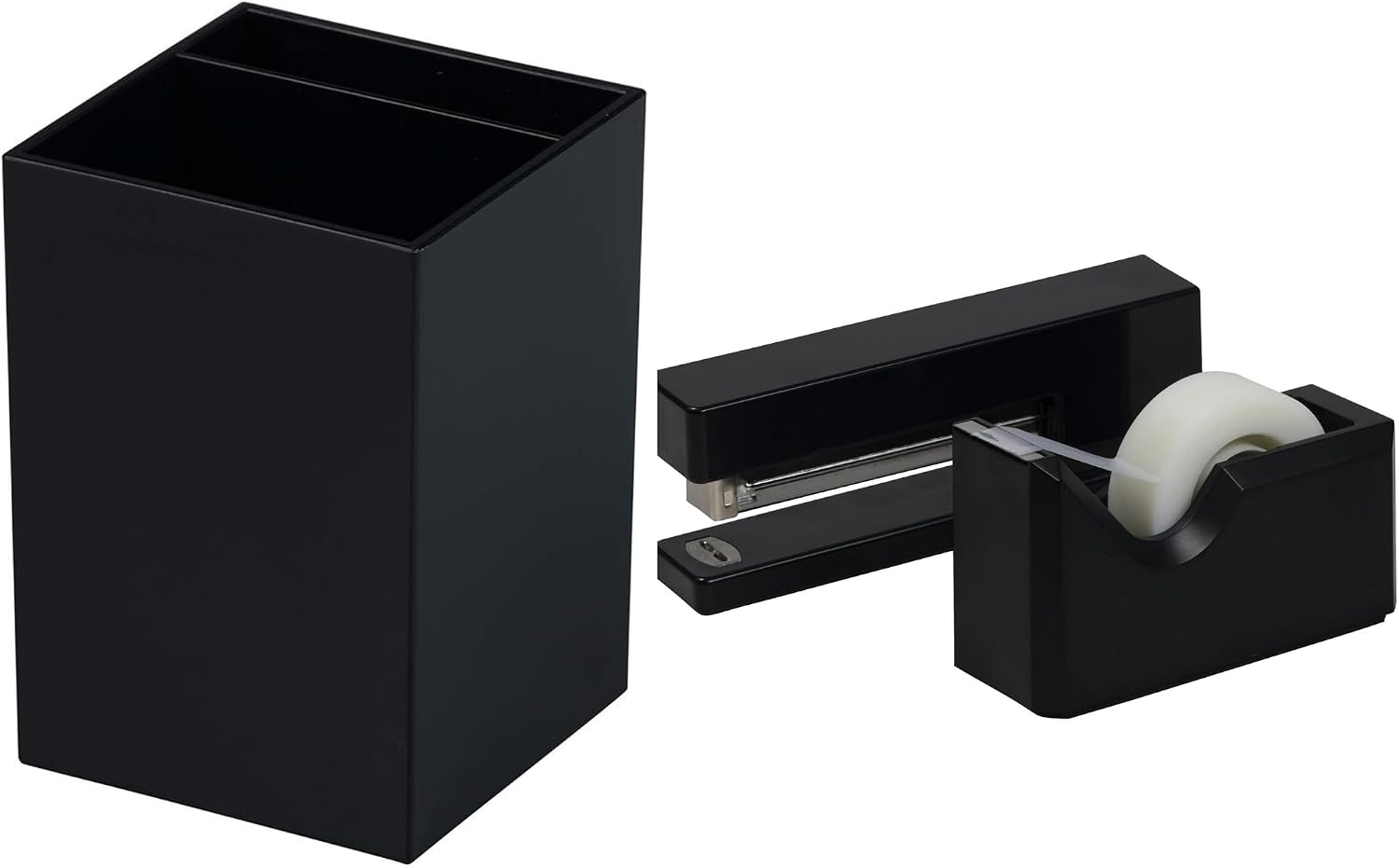 JAM Plus Black Plasic Pencil Cup + Stapler and Tape Dispenser
