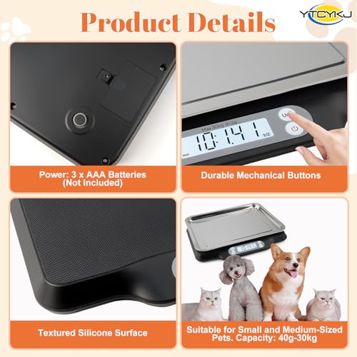 Image of Digital Pet Scale for Accurate Weighing & Baby Scale Kitten Scale | High-Precision Puppy Scales, Dog Cat Scale | 30kg /66lb Capacity, 2g Accuracy, Non-Slip Mat, Tare & Hold Function