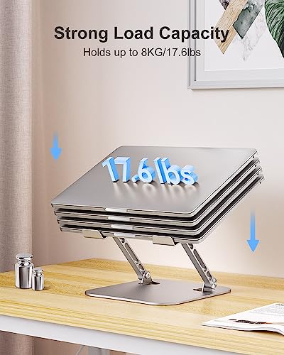 Image of JUANWE Aluminum Laptop Stand, Adjustable & Foldable, Silver, Compatible with 10-16 Inch Laptops, MacBook Air Pro, Dell, HP, ASUS, Acer, Ergonomic, Ventilated, Sturdy & Stable, Desk Use