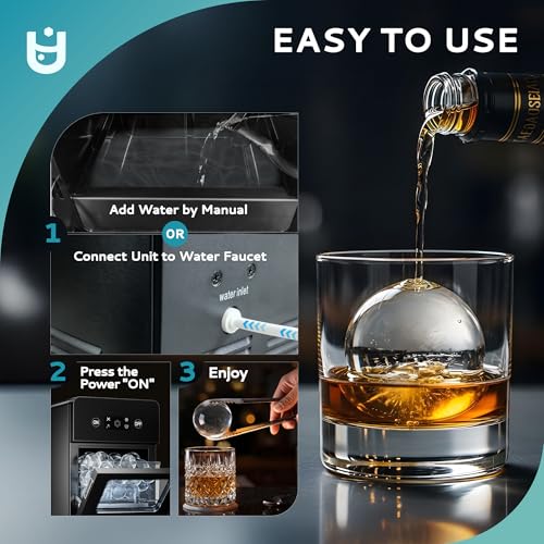 EUHOMY Ice Ball Maker Countertop, 144Pcs/day, 4Pcs Ready in 40Mins, Self-Cleaning, Sphere Ice Maker Machine with Crystal Clear Ice for Whiskey/Brandy/Rum - Thumbnail 5