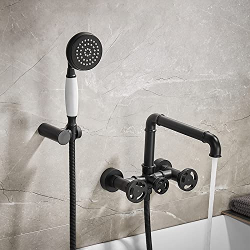 Ensemble de douche de bain mural avec mitigeur baignoire noir mat