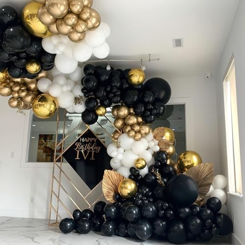 Image of PartyWoo Black and Gold Balloons 66pcs 12 Inch Matte Black Metallic Chrome Gold Balloons for Graduation Baby Shower Birthday New Year's Eve Anniversary Bachelorette Retirement Party Decorations