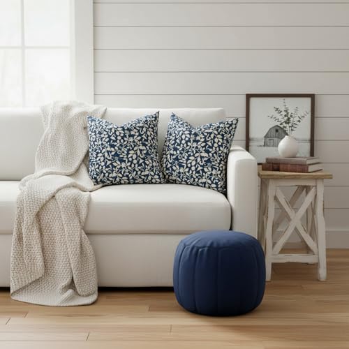 Vfuty Set of 2 Floral Print Pillow Covers 18x18 - Farmhouse Boho Navy Blue Cotton Cushion Cases for Sofa, Bed, Living Room Rusitc Home Decor — view 5