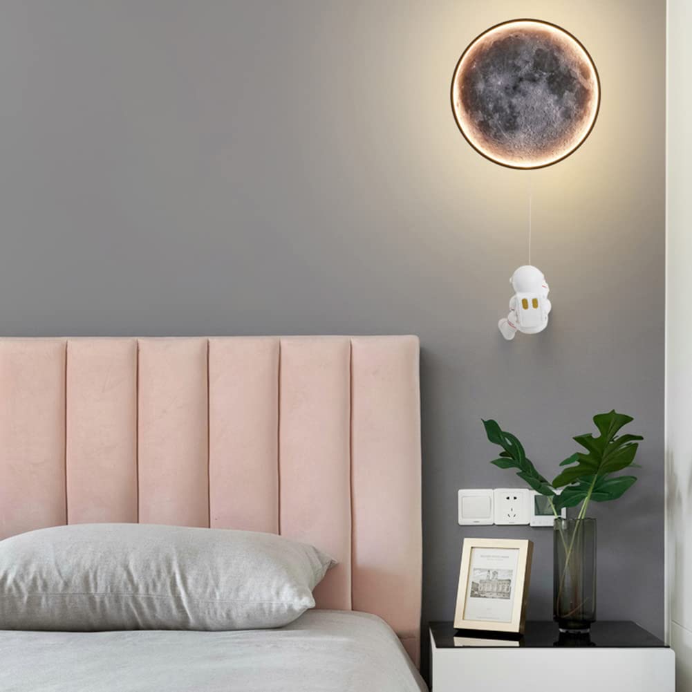 Lampada da parete a LED a forma di luna, dimmerabile, 15W, moderna, rotonda, per interni, da comodino, astronauta, illuminazione notturna per cameretta di bambini e bambine, lampada decorativa per so