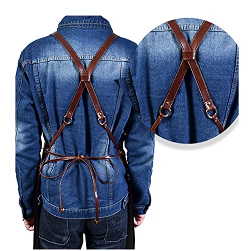 Gudx Leather Apron For Men/Women With Pocket, Adjustable & Durable Work Apron For Barbers,Chef,Drawing & Barista (Brown) #TOP2