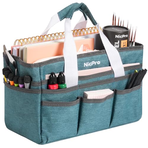 Nicpro Craft Organizer Art Bag Tote Bag For Art Supply Storage Portable Supply Organizers Caddy with Multiple Pockets Craft Bag for Drawing Scrapbooking Journal Sewing School Office Supplies