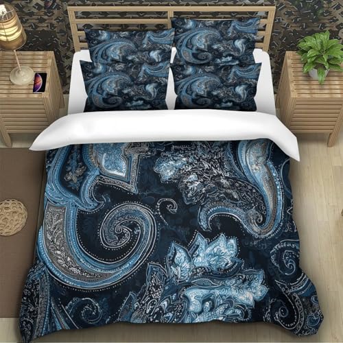 Housse de couette microfibre cachemire bleu parure de lit ultra douce de qualité