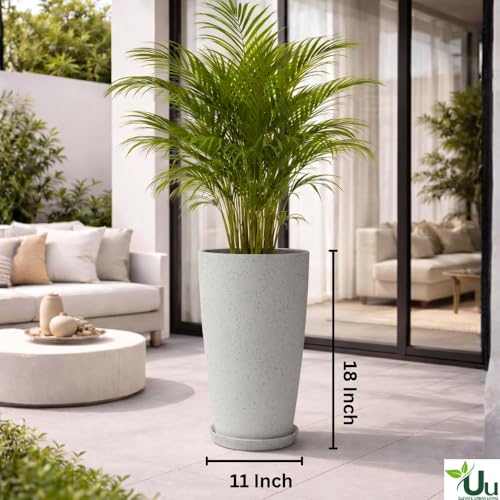 Image of Urban Upvan 18 Inch Solid White Tower Pot with Tray - Large Round Planter for Indoor & Outdoor Plants, Durable Decorative Plant Container (Pack of 1)