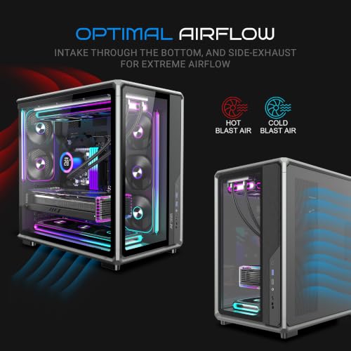 Image of Ant Esports Crystal X8 Frame Gaming Cabinet | ATX Mid Tower | Dual Chamber Panoramic Tempered Glass | 8X 120mm Pre-Installed ARGB Fans (Mono Fan Frame) | Reverse Blade Intake | BTF Support | Black