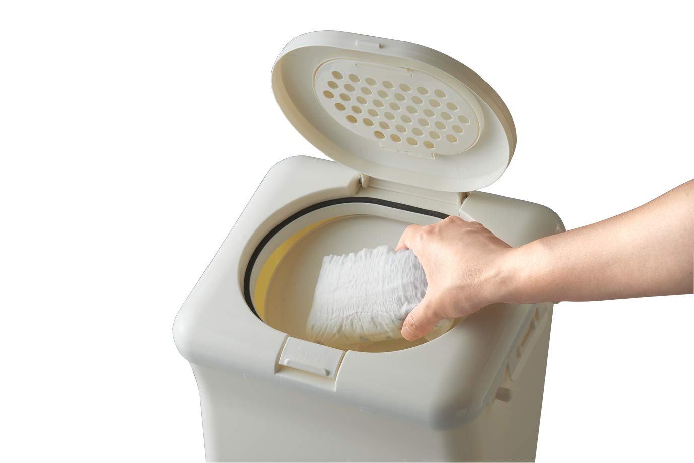 Fabricado en Japón cubo para pañales (con tecnología de bloqueo de olor, Capacidad: 473 ml, color blanco