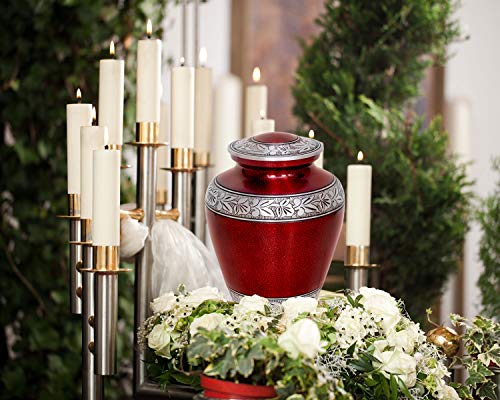 Elite Glitter Love Cremation Urn for Human Ashes - Funeral Urn - Adult Funeral Urn Handcrafted with Silver Engraved Bands - Metal Urn - Large Urn Deal with Free Bag (Red) - Thumbnail 5