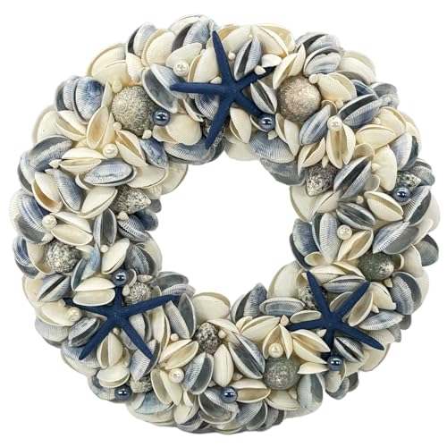 Galt-International-18-Nautical-Seashell-Hanukkah-Wreath-Dark-Blue-Holiday-Coastal-Beach-Floral-Home-Decor-Indoor-Outdoor-Real-Starfish-Pearl-Seashells Galt International 18 Nautical Seashell Hanukkah Wreath Dark Blue Holiday Coastal Beach Floral Home Decor Indoor Outdoor Real Starfish Pearl Seashells
