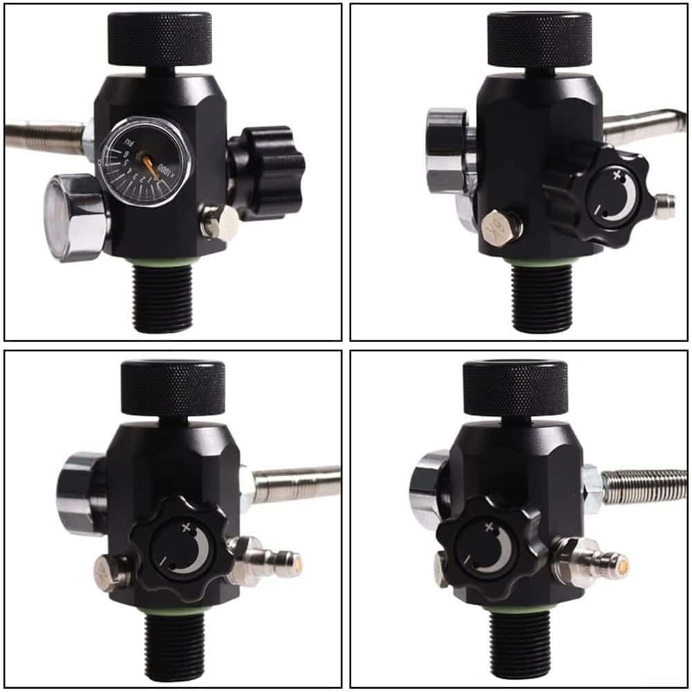 Válvula de buceo de aluminio de cobre calibre 6000 PSI | Se adapta a cilindros DIN, rosca de 18 mm x 1,5, calibre doble negro, peso de 371 g, diseño resistente portátil