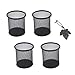 4 Pack 4" inch Black Round Cylinder Shape Mesh Pen Holder Metal Jumbo Pencil Cup Pen Organizer Medium Size - Bonus a Leaf Bookmark