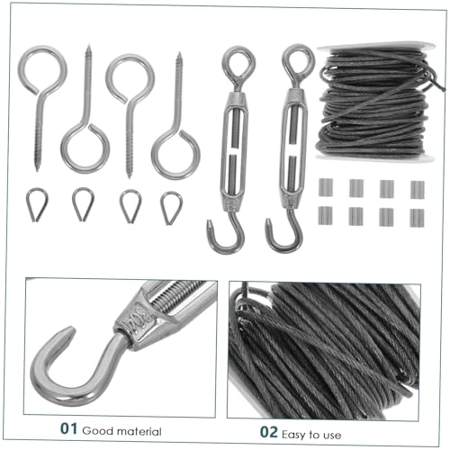 Kits de 23 piezas de acero inoxidable OUNONA con tensor de gancho de resorte para luces y cuerdas recubiertas, uso versátil miniatura 3