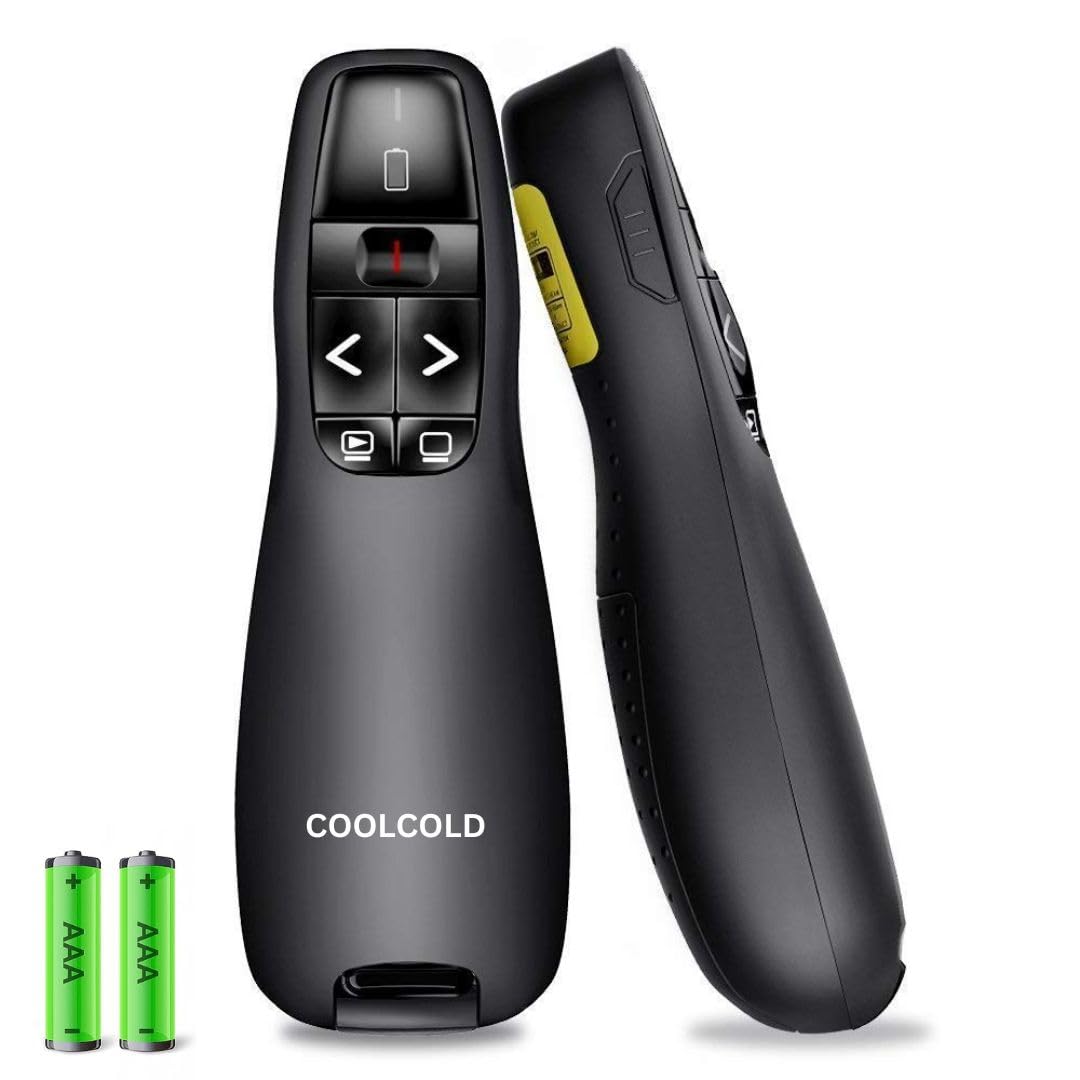 COOLCOLD Laser Pointer | Wireless, Pointer for Presentation | Clicker, PPT Presenter Slide Changer Controller with USB Receiver for Mac, Computer, Laptop, Windows, Google Slide (Battery Included)