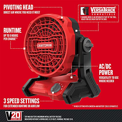 Craftsman 20V MAX* Cordless Fan, Tool Only, Red