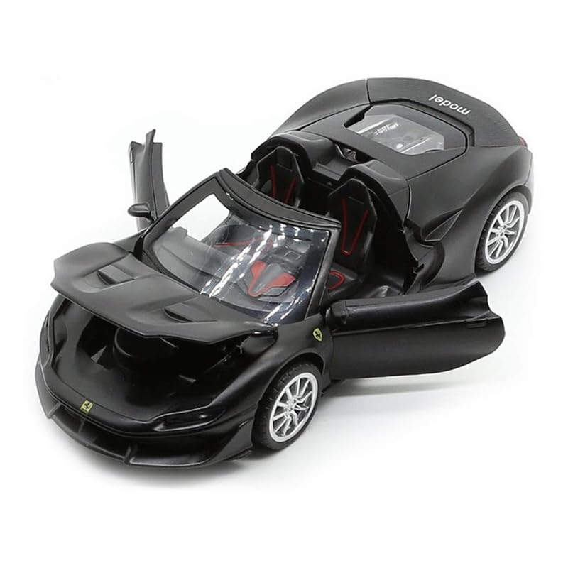 Image of Kids Model 1:32 Ferrari J50 Die Cast Metal Car Pull Back Action Opening Doors with Realistic Engine Sound Lights Toy Car Gift for Boys - Black