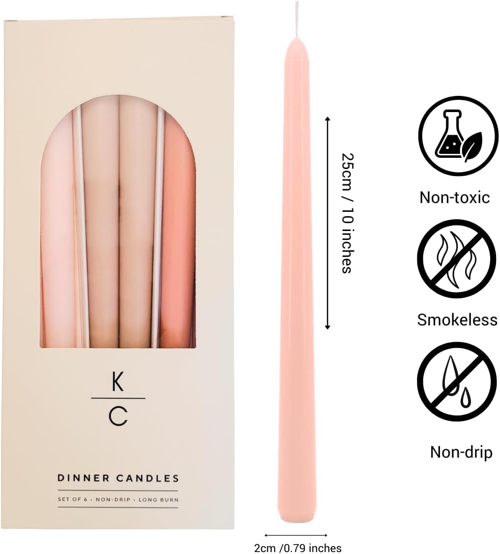 Tapered Dinner Candles - Soy & Paraffin Blend, Dinner Candles with Long-Lasting 7-Hour Burn for Stylish Homes - Candle in Curated Colors Ideal Gift for Hosts, Brides & Event Planners - Rosewood - 6pc