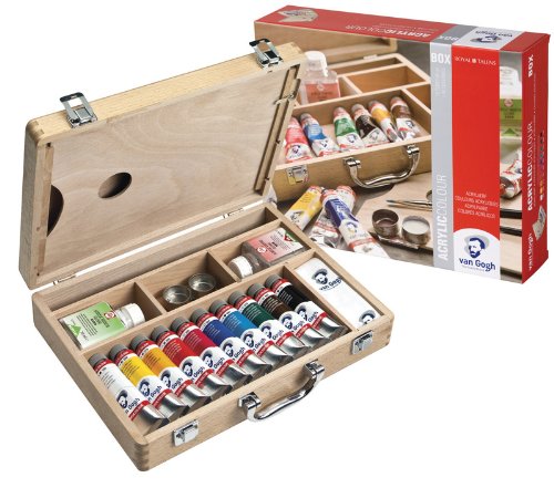 Royal Talens - Van Gogh Acrylic Art Set in Premium Wooden Case - with Paints, Palette, and Brushes