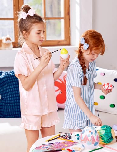 Image of Arshiner Girls Pajamas Silk Satin Pajama Set Button Pjs Ruffle Sleepwear