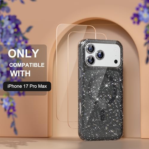 Choiche Magnetic for iPhone 17 Pro Max Case Compatible with MagSafe, Women Cute Glitter Sparkly Phone Case with Diamond Camera Lens Protectors, Military-Grade Drop Protection 6.9" (Black) by Choiche - Used condition - Image 2
