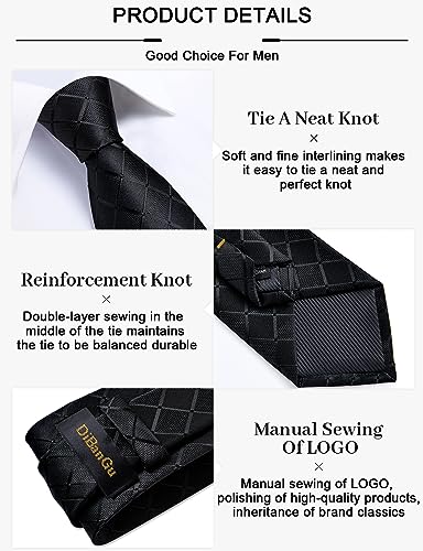 Image of DiBanGu Plaid Ties for Men Silk Checkered Necktie and Pocket Square Cufflinks Tie Clip Set with Gift Box for Wedding Business