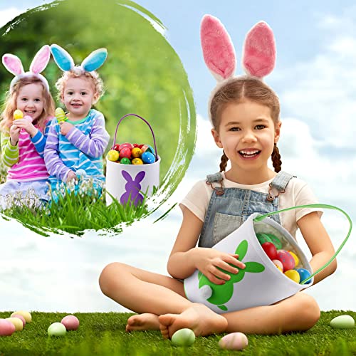 Image of Honeydak 6 PCS Easter Basket for Kids, Cute Bunny Canvas Tote Bucket