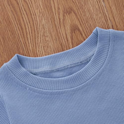 Image of Toddler Girl Clothes Summer Outfit Short Sleeve Shorts Set 12M-5T | Soft ribbed knit toddler girl outfit with breathable fabric, ruffle top, comfy shorts and stretchy fit for summer daily wear.