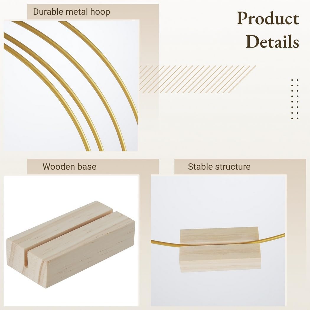 25 Sets Metal Wreath Hoops, 12 Inch Floral Rings with Wooden Card Holders, DIY Wedding and Craft Decor