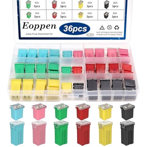 Eoppen 36Pcs Jcase Fuse Car Fuses Assortment Kit Automotive Tall/Standard and Low Profile Jcase Box Shaped Automotive Fuses for Trucks Cars and SUVs (20A, 30A, 40A, 50A, 60A, 80A) Cover