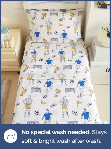 Image of Kids Twin Size Soccer Bed Sheets - 3 Piece Kids Soccer Sheet Set - Sporty Game Day Bedding - Ultra-Soft, Cute & Cozy - Breathable & Machine Washable - Goal Bed Set for Boys, Girls, Teens & Toddlers