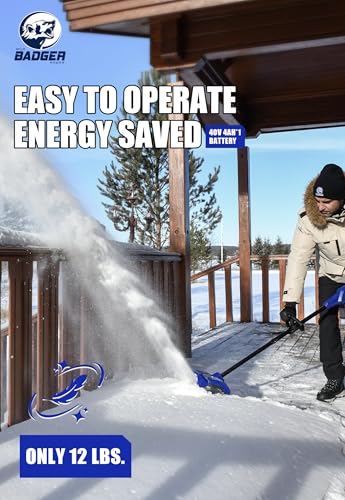 Wild Badger Power 40V Cordless Snow Shovel, 15" Brushless, 20 FT Throw, 8" Depth, 4.0Ah Battery & Fast Charger Included, for Steps, Porches, Walkways & Driveways
